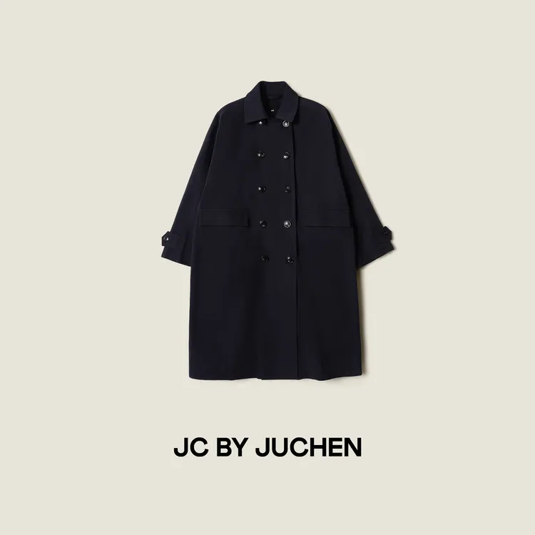 “伦敦迷雾”45系列水洗午夜蓝双排扣廓形长风衣外套FW111001-195