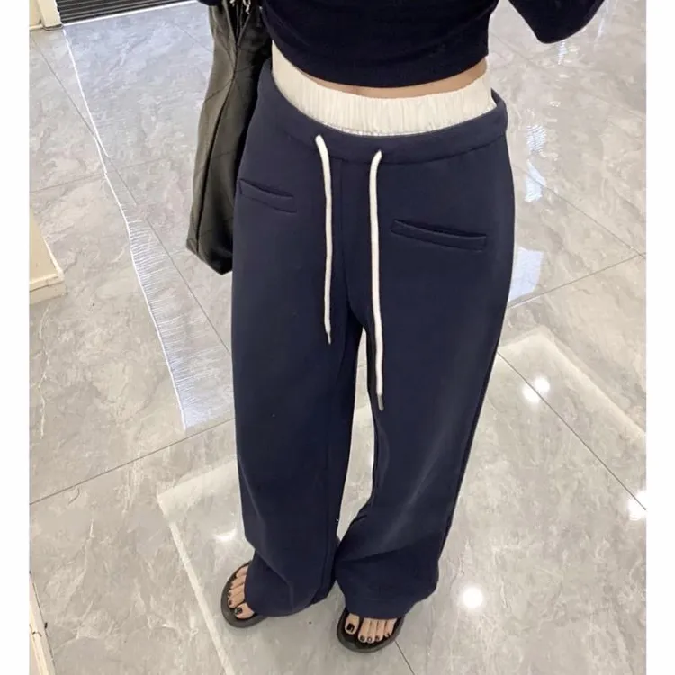 显高显腿直！美式黑色运动裤女春秋薄款宽松显瘦小个子拖地遛弯裤