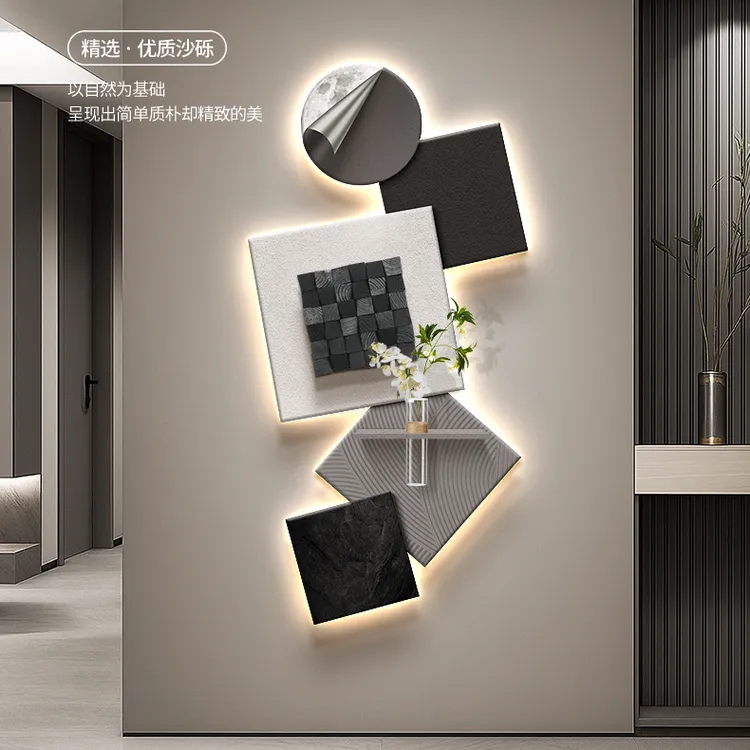 轻奢高级感入户门玄关装饰画立体砂岩走廊过道挂画意式极简壁灯画