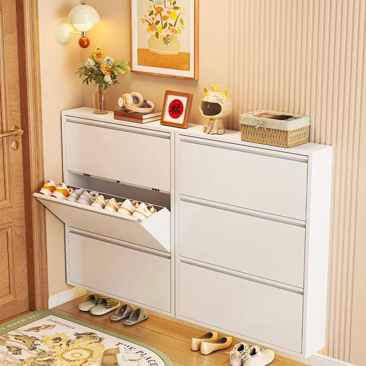 超薄钢制翻斗鞋柜金属柜挂墙悬空家用门口极窄入户玄关柜落地鞋架