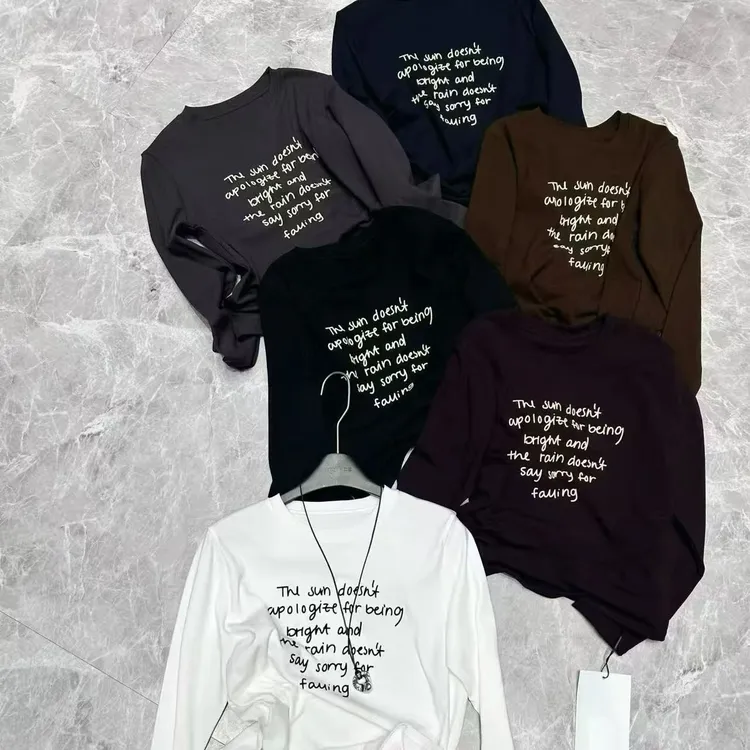 2025年新款圆领纯色百搭修身字母长袖棉上衣86073