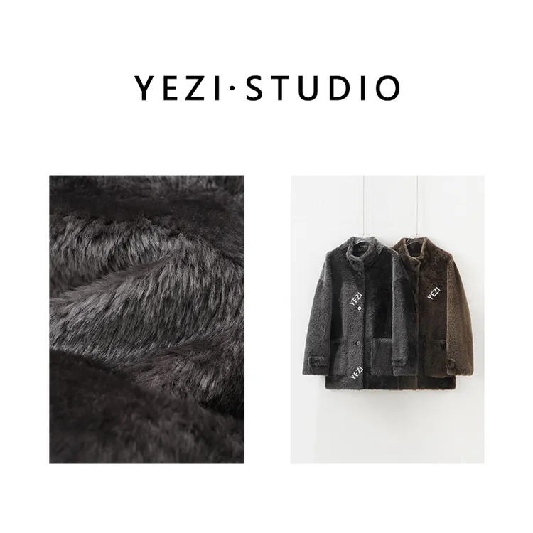 【焦糖咖啡】西班牙进口美利奴轻柔小立领皮毛一体皮草外套25430050