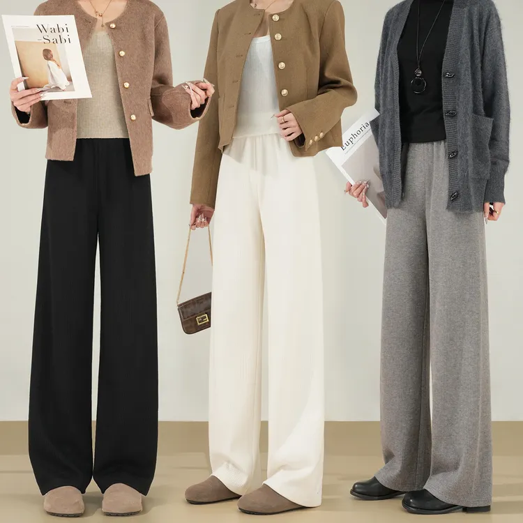 ebenb【六色咩咩绒坑条裤】窄版直筒裤2026新款针织垂感春装拖地裤商品图