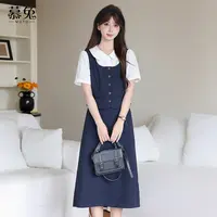 慕兔学院风假两件短袖衬衫女2025夏季新款小个子百褶半身裙两件套