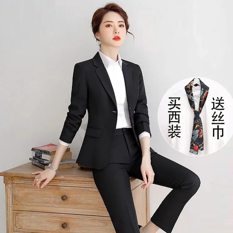 黑色西装套装女士职业装面试正装春秋气质小西服外套工作服秋季