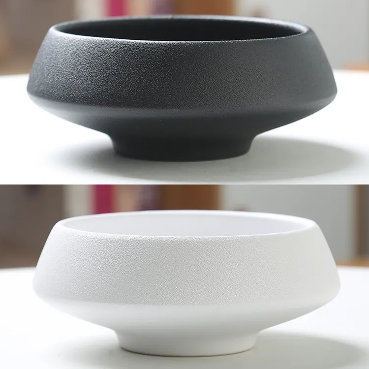 中式禅意蕨类插花水培花盆陶瓷简约家用高足脚米竹苔藓球托盘花盆