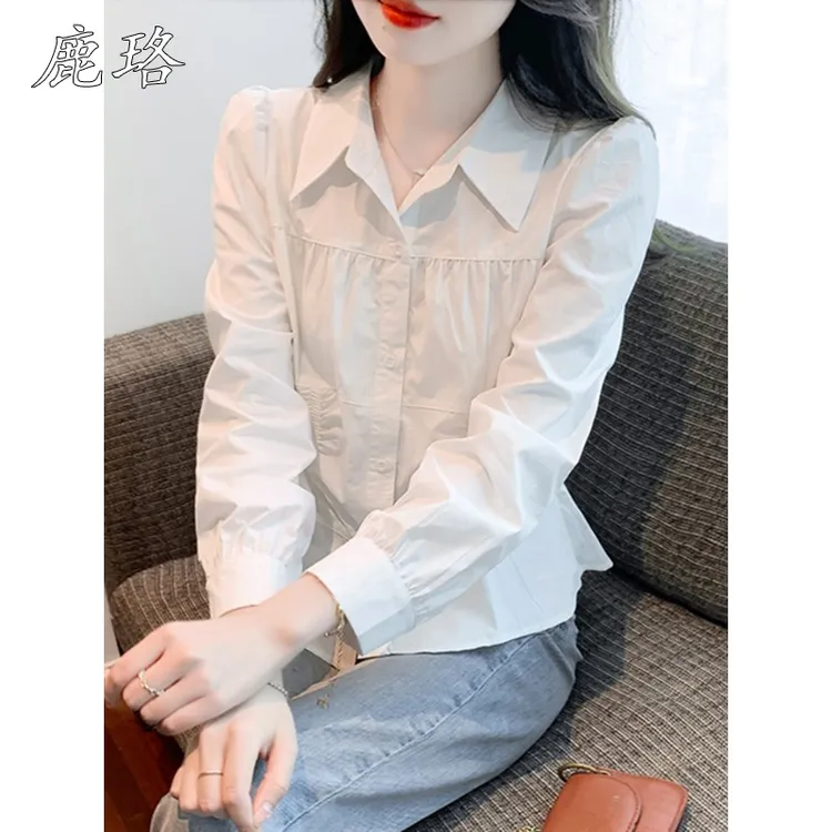 法国褶皱长袖雪纺衬衫女式秋季服装2025秋季新款女式衬衫百搭时尚