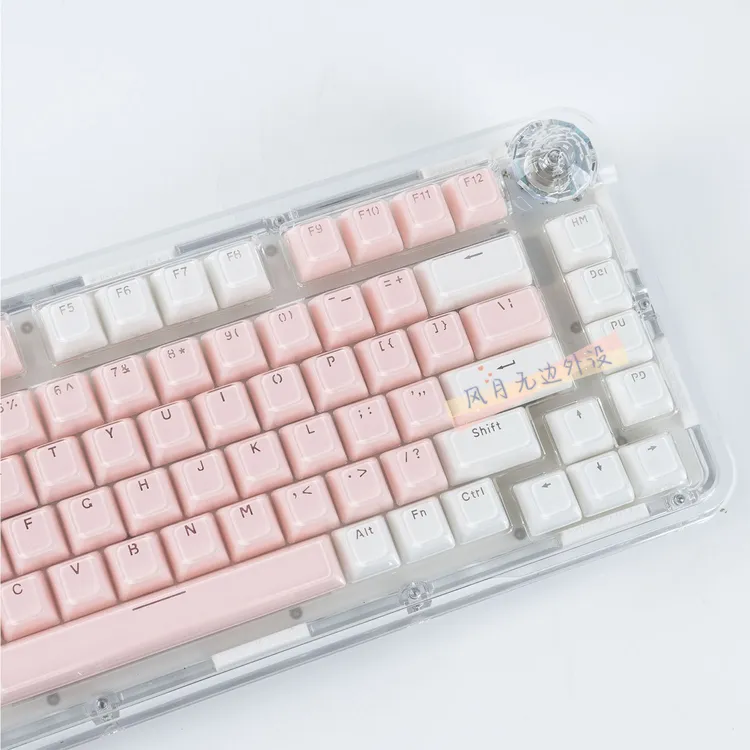 果冻正刻字符透光水晶键帽粉白双拼 超好看 全新原创键帽 狼蛛等