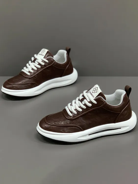 男鞋2025新款秋冬皮面纯色百搭运动休闲鞋软底增高阿甘老爹鞋子男