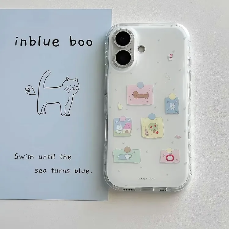 IMD简约小狗贴纸适用iPhone16手机壳华为荣耀vivo创意oppo硬壳款