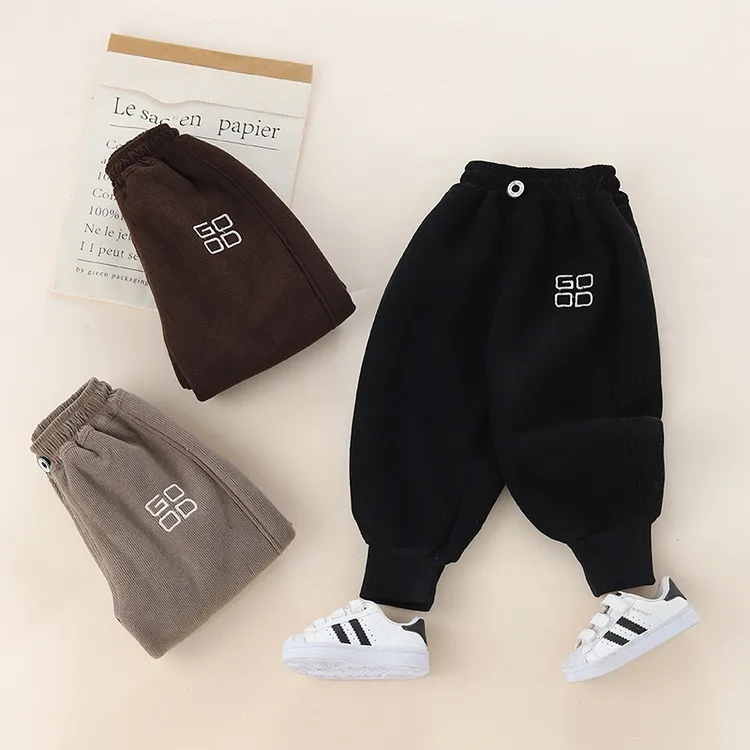 秋冬款儿童加绒裤中小童休闲洋气运动裤秋冬长裤时尚简约宝宝裤