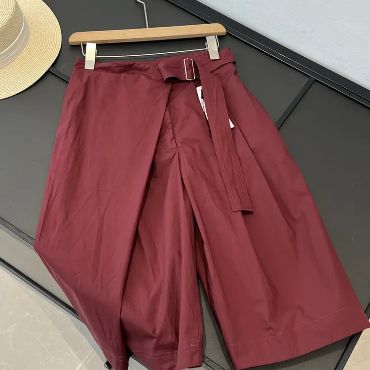 交叉自带腰带短裤女设计感小众时尚宽松休闲直筒裤七分裤