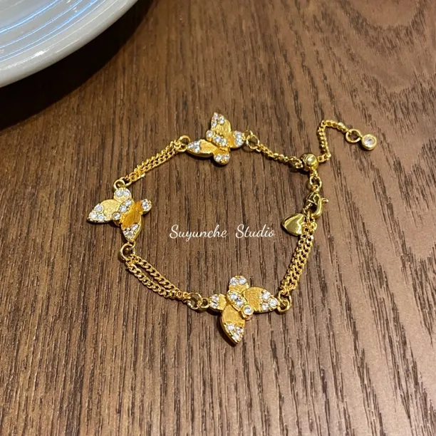 铜合金合成锆石手链 Suyunche2633金色蝴蝶新中式新款精致手链