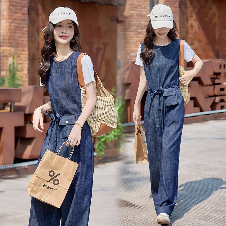 夏季爆款显瘦牛仔连体裤夏装女装适合出游通勤穿搭2025薄款连身裤