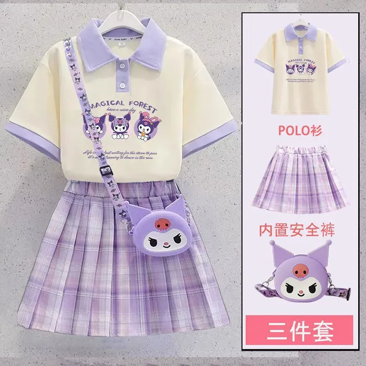 库洛咪裙子女童夏季2025新款儿童POLO连衣裙女孩夏装短袖jk套装商品图