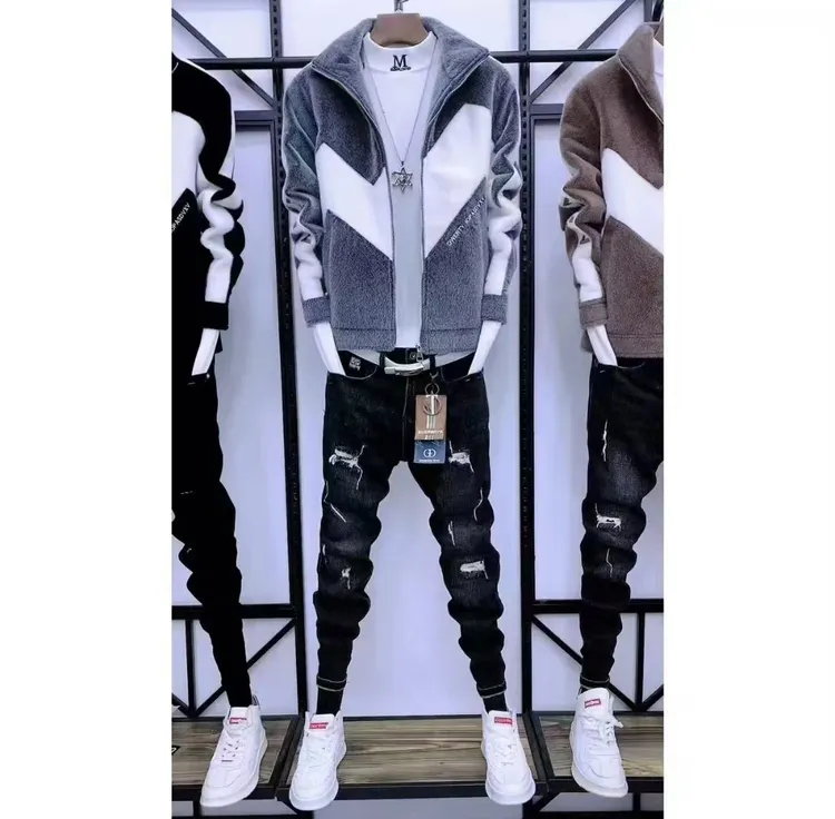 保暖厚款男直下摆拼色活力风夹克设计师潮流时尚男士运动休闲牛仔