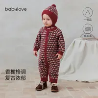 babylove婴幼儿针织连体衣秋冬羊毛保暖哈衣爬服复古文艺毛线衣服