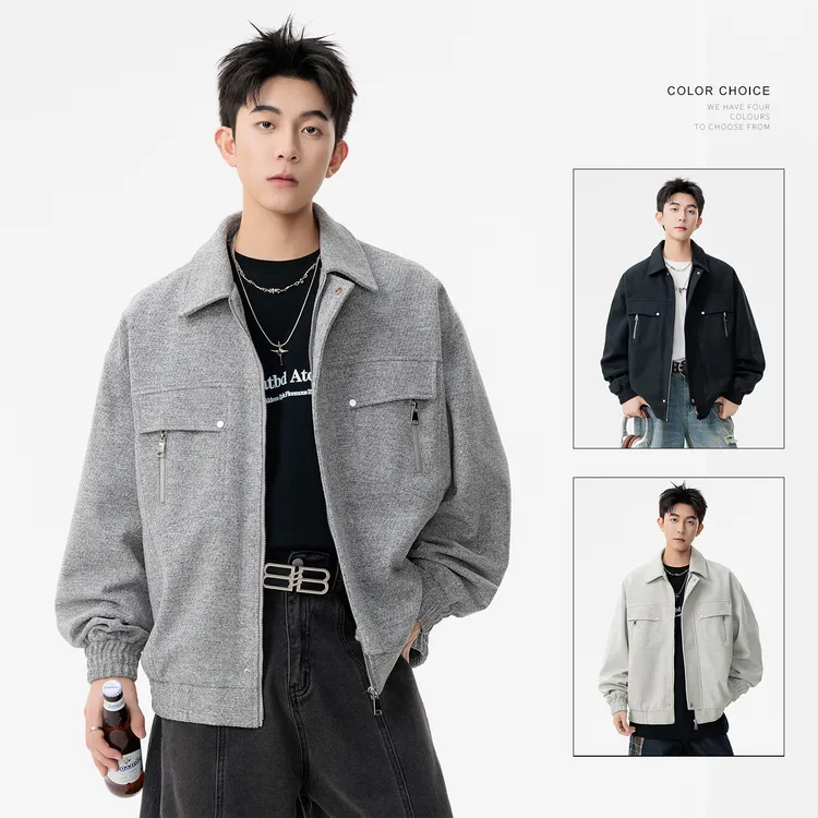 新款春秋季男士工装夹克外套休闲美式控价飞行宽松翻领