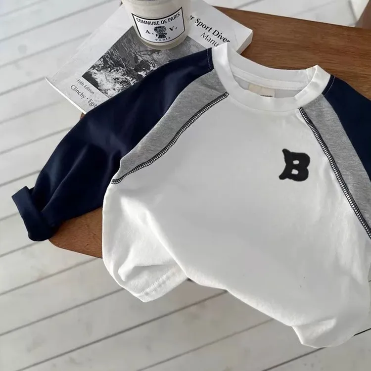 儿童新品春秋款男女童洋气刺绣字母T恤中大童长袖百搭打底衫纯棉t