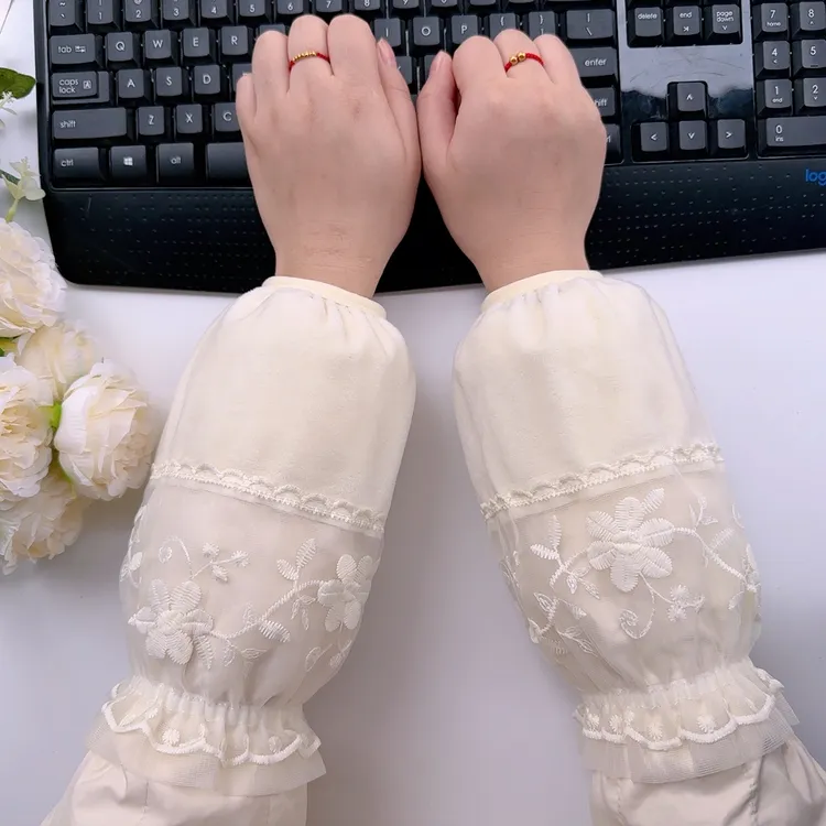 秋冬韩版蕾丝袖套绒布长款护套袖双层短款成人学生工作服肪脏手臂