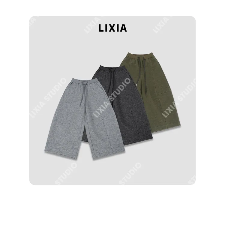 LIXIA【松弛至简】休闲慵懒风加厚加绒保暖阔腿八分休闲裤-D10122