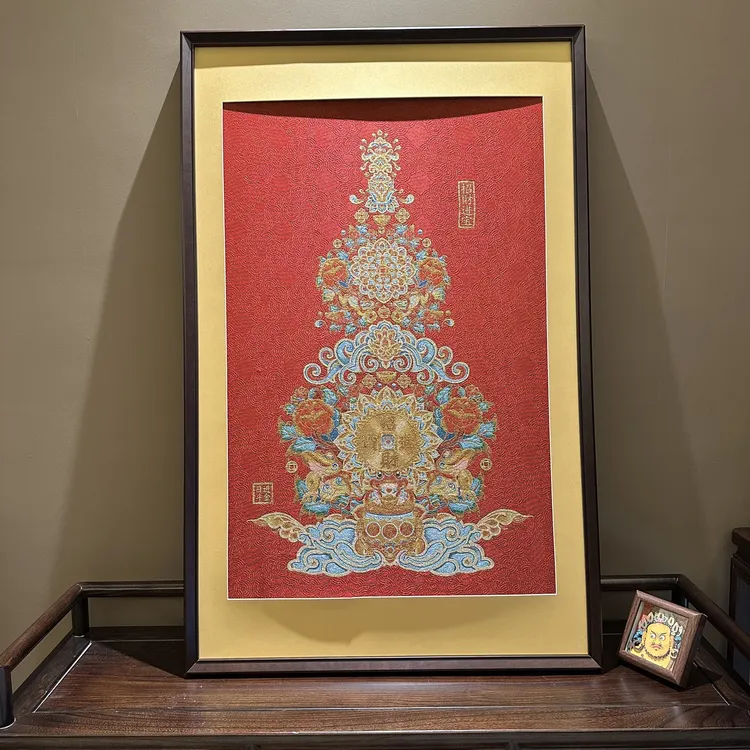 新中式刺绣材质招财进宝玄关茶室办公室客厅装饰画挂画