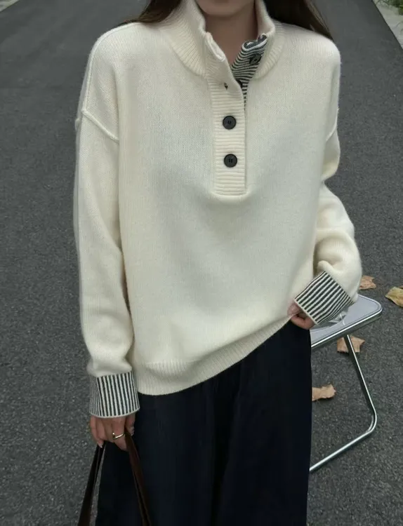 【100%绵羊毛纯色T恤】时尚减龄加厚上衣宽松百搭洋气全羊毛小衫