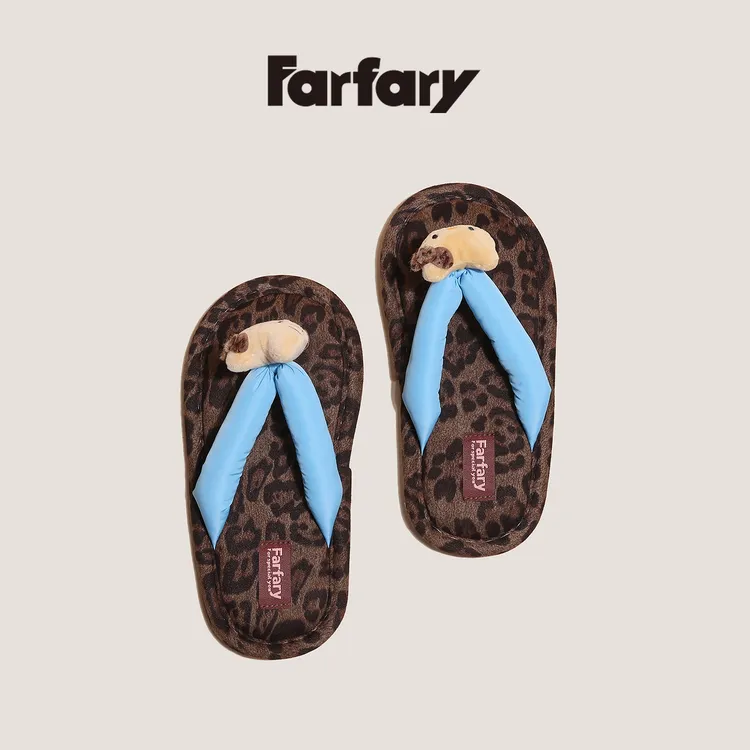 farfary番薯泥时尚分手KT夹脚可爱KT软底室内防滑豹纹可爱拖鞋