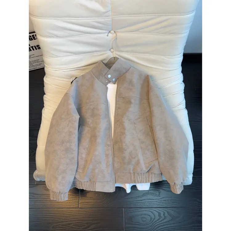 美式扎染pu皮衣夹克棉服男女款冬季加绒加厚棉衣cleanfit情侣外套