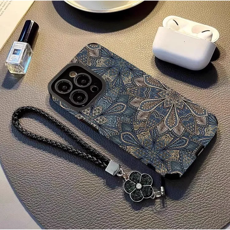 适用苹果16promax手机壳复古华为vivo小米15oppo个性全包花瓣图腾