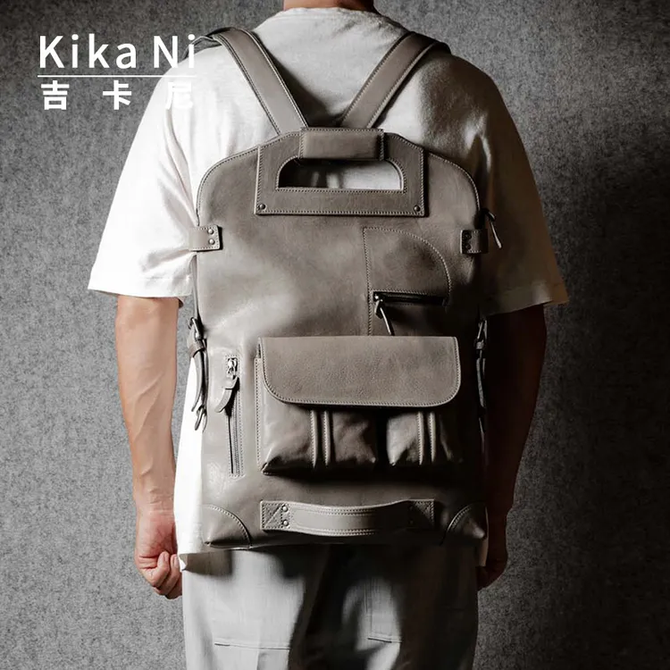 Kika Ni口碑推荐！可斜跨可双肩可折叠真皮通勤大容量多功能男包