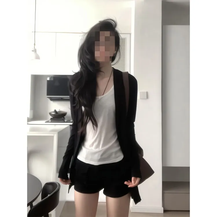 薄款防晒开衫女夏季慵懒风早秋小外套上衣白色背心内搭两件套短裤