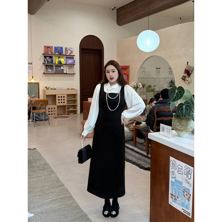 微胖温柔【赫曼千金】显瘦气质高级感赫本千金风衬衫➕背带裙WR9405