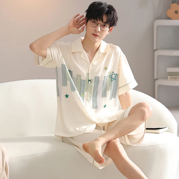 男士睡衣夏季薄款短袖冰丝夏天高级感开衫青少年家居服2025年新款