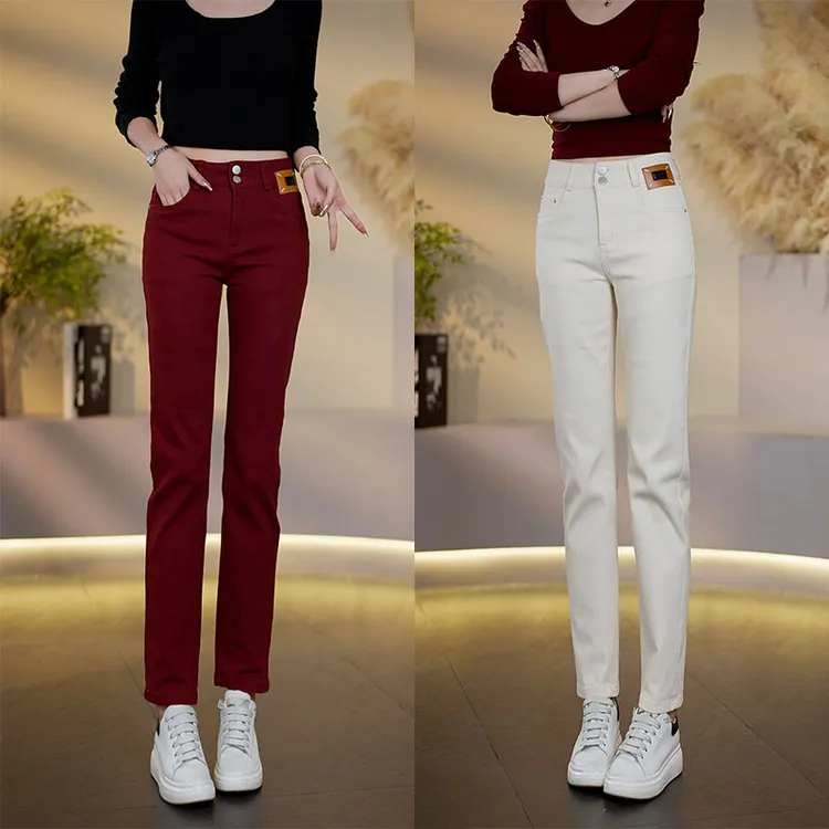 兰月鸟秋季新款直筒烟管裤高腰深档弹力修身显瘦时尚百搭长裤2306