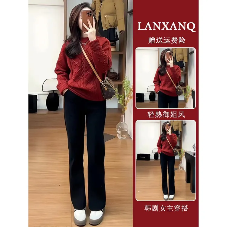 今年流行冬装小香风套装韩剧女主穿搭龙年本命年红色毛衣两件套女