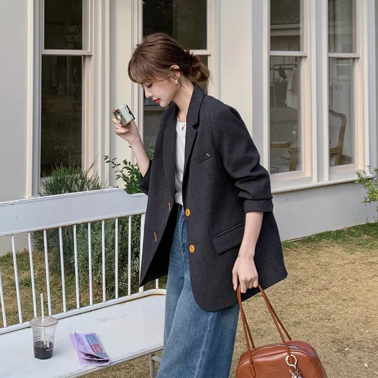 率性阔版西装外套女2025春秋新款小众韩系氛围感黑色经典款西服潮