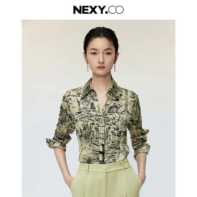 【6A桑蚕丝】NEXY.CO奈蔻商场同款夏季印花设计感衬衫女XE00718G2