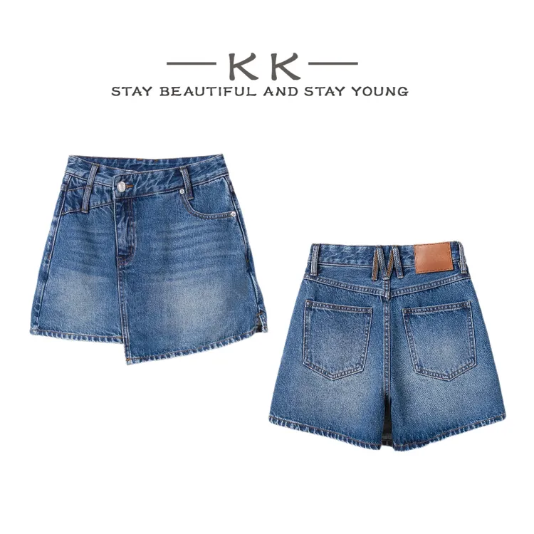 KK欧版 · 斜裙裤· 前裙后裤高腰防走光显瘦牛仔短裤休闲百搭86