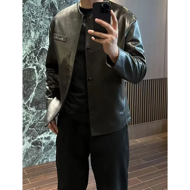 【原价1380断码福利】无领皮衣秋季新款