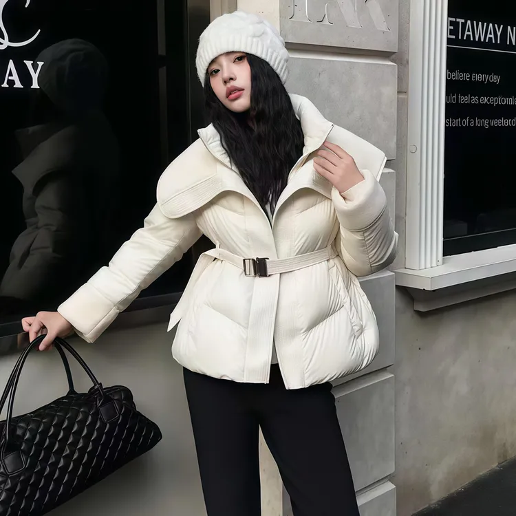 韩国穿搭假两件羽绒棉服女秋冬季新款休闲收腰加厚羊羔绒棉袄外套