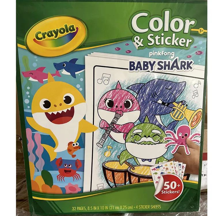 鲨鱼宝宝贴纸填色册小学生幼儿生日礼物涂鸦涂色美术贴纸04-0813