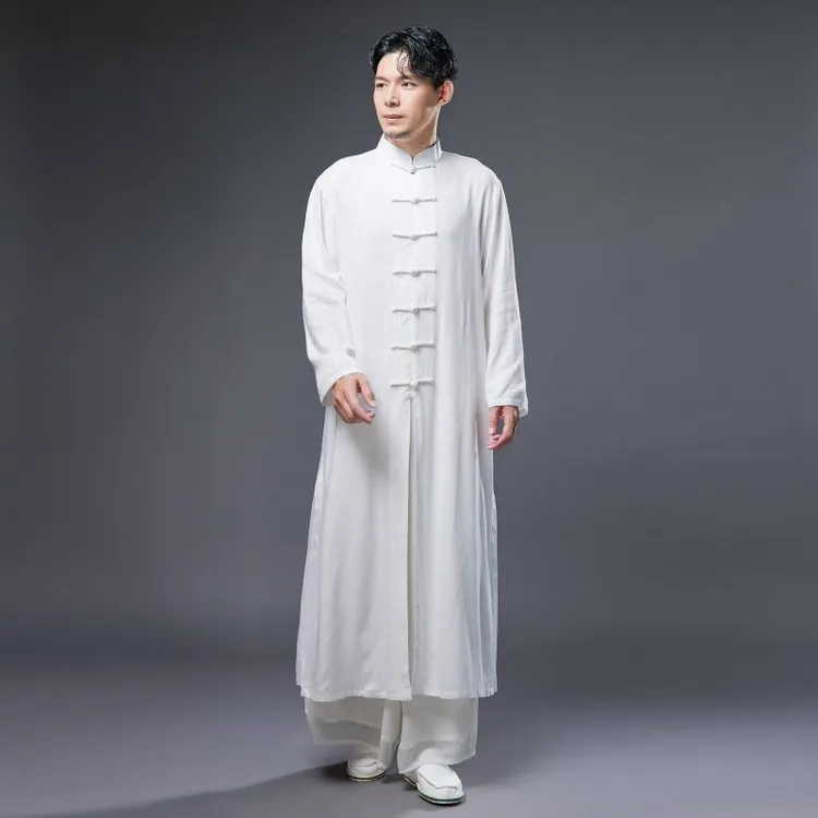新中式薄款长袍中国风男装盘扣仙气演出服夏季棉麻太极服长衫汉服