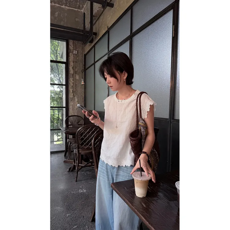 苏安家|“生如夏花”定制面料高货苎麻万针刺绣设计师款白色小衫