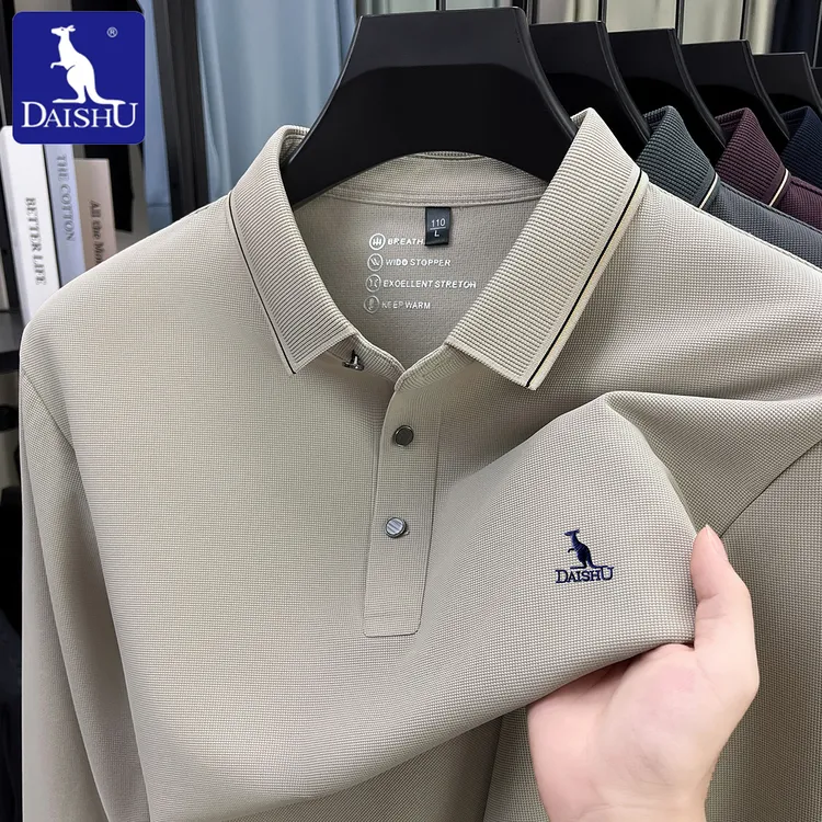Dai Shu/袋鼠秋季锦氨无痕长袖Polo衫男士高档刺绣休闲男装T恤衫