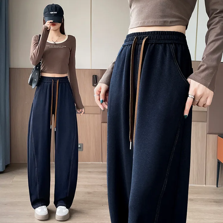 直筒弯刀牛仔裤女秋冬2025新款宽松显瘦设计感加厚加绒香蕉阔腿裤