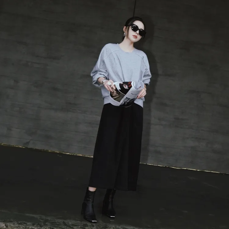 溶溶【半墨流云】RONGRONG 羊毛打结拼接假两件优雅连衣裙C-M206128