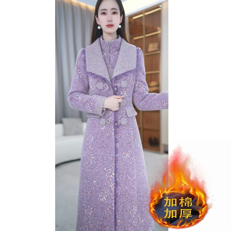 【玖慕】冬装新款高贵典雅加厚保暖显瘦大衣+裙子M-4XL