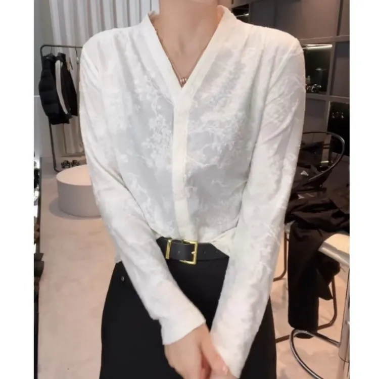 秋款V领设计感时尚百搭长袖显瘦上衣款女LK2506438