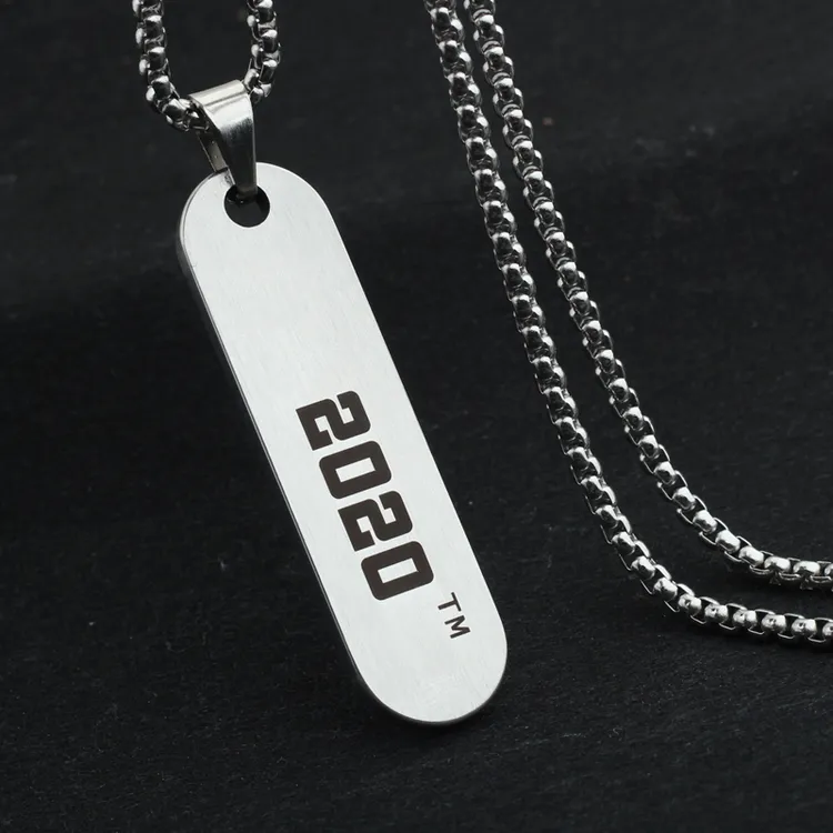 钛钢项链 简约个性情侣年份吊坠项链男女数字毛衣链免费刻字定制